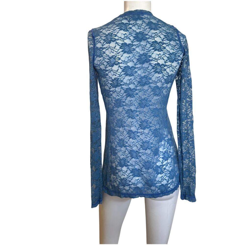 Theodore Beverly Hills Blue Floral Lace Sheer Button Front Top XS Y2K USA - Picture 6 of 11